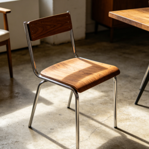 Industrial Style Metal Dining Chair with Wood Seat